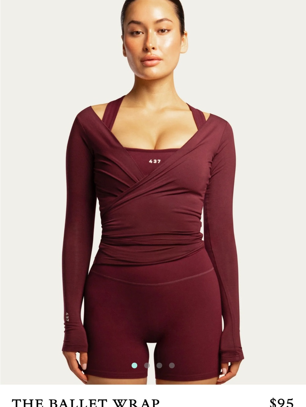 437 The Ballet Wrap Long-Sleeve Top in Burgundy